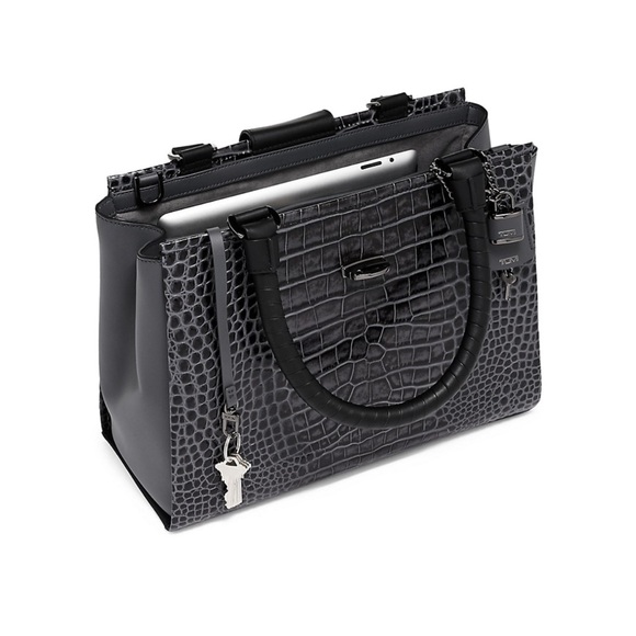 Tumi Pavia Cori Croc-Embossed Tote Bag- Charcoal - Picture 2 of 11